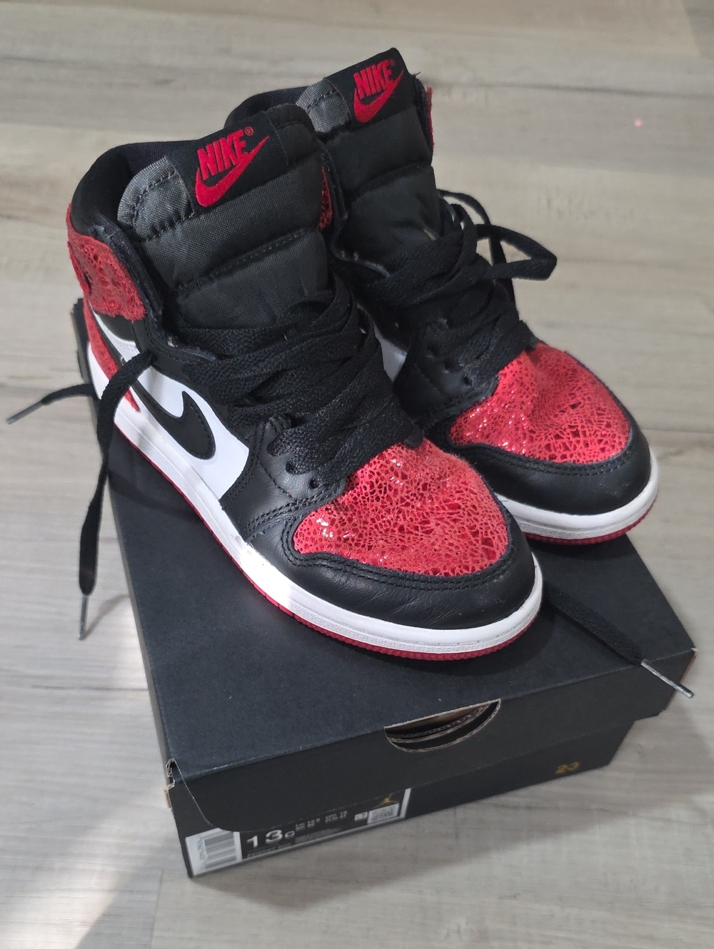 Jordan 1 Kids Black, Red & White High-Top Sneakers